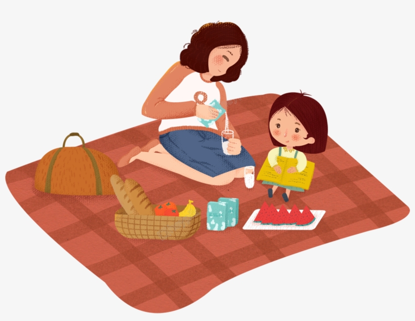 Banner Hand Drawn Cartoon Mother Child Decoration Free - Picnic, transparent png download