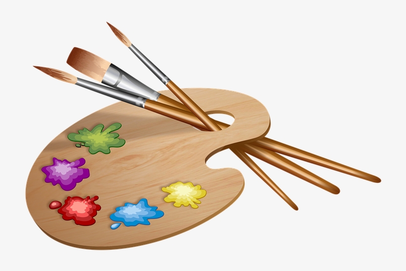 Paint Pallet With Green, Purple, Red, Blue, And Yellow - Color Palette And Brush Png, transparent png download