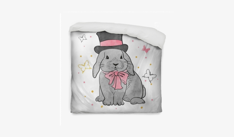 Cute Watercolor Rabbit Boy With Bow And Hat - Illustration, transparent png download