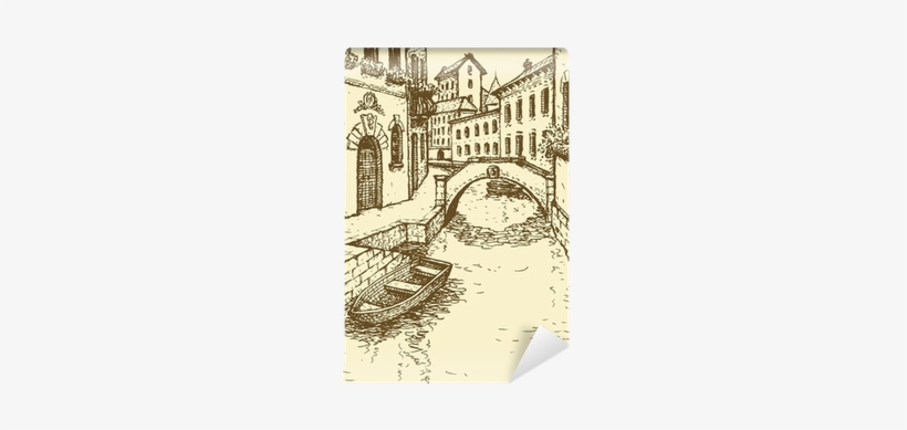 Canal Narrow Venetian Street With Bridge And Gon Wall - Vector Graphics, transparent png download