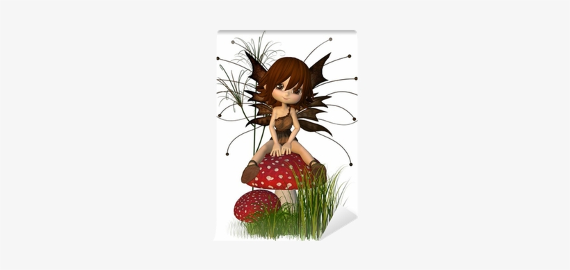 Cute Toon Autumn Fairy And Toadstool Wall Mural • Pixers® - Hada Sentada En Hongo, transparent png download