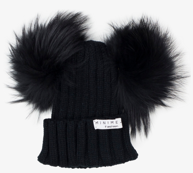 Pompom Black Beanie - Fur Clothing, transparent png download