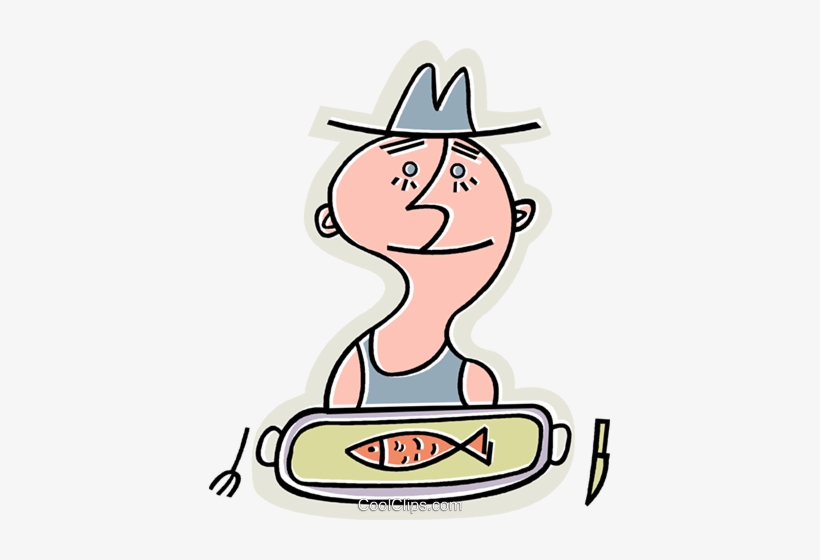 Man With One Small Fish On His Plate Royalty Free Vector - School Meal, transparent png download