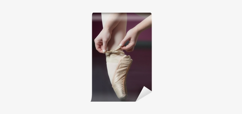 Ballerina Tying The Ribbon On Her Ballet Slippers Wall - Ballet, transparent png download