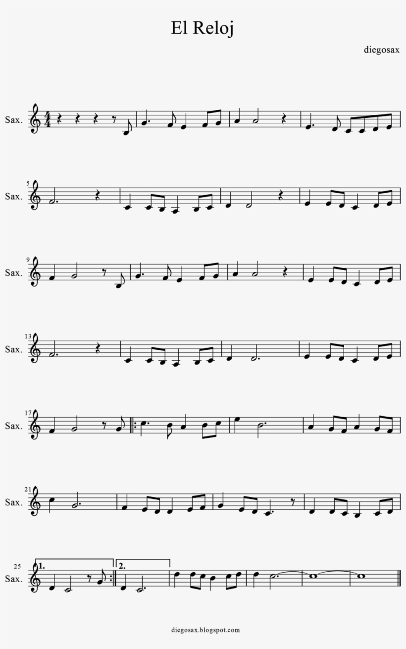 El Reloj Diegosax-1 - Take Five Partitura Saxo Tenor, transparent png download