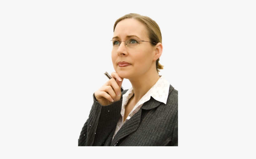 Woman With A Pen Looking Like She Is Comtemplating - Woman Thinking, transparent png download