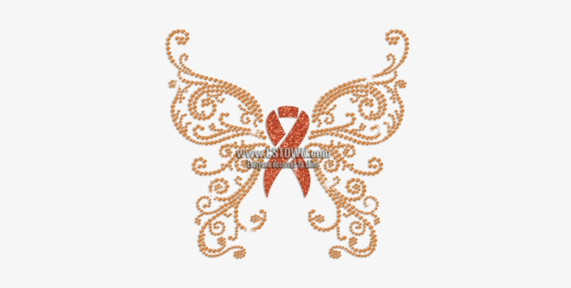Orange Butterfly Ribbon Glitter Rhinestone Transfer - Butterfly, transparent png download