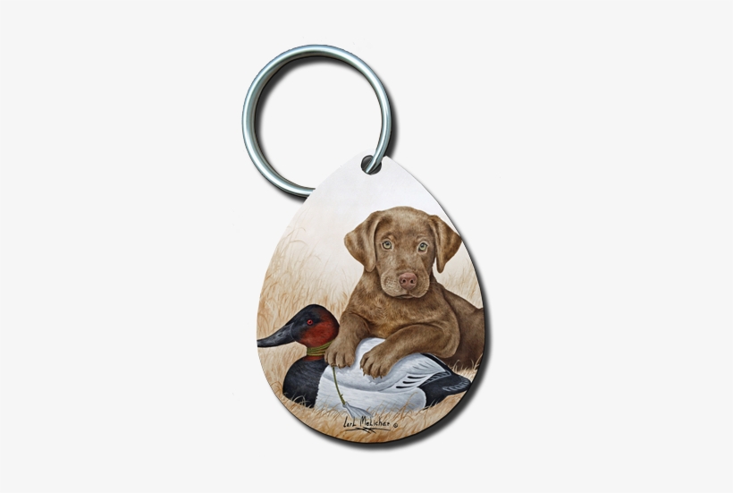 Chocolate Lab Puppy With Canvasback Decoy - Keychain, transparent png download