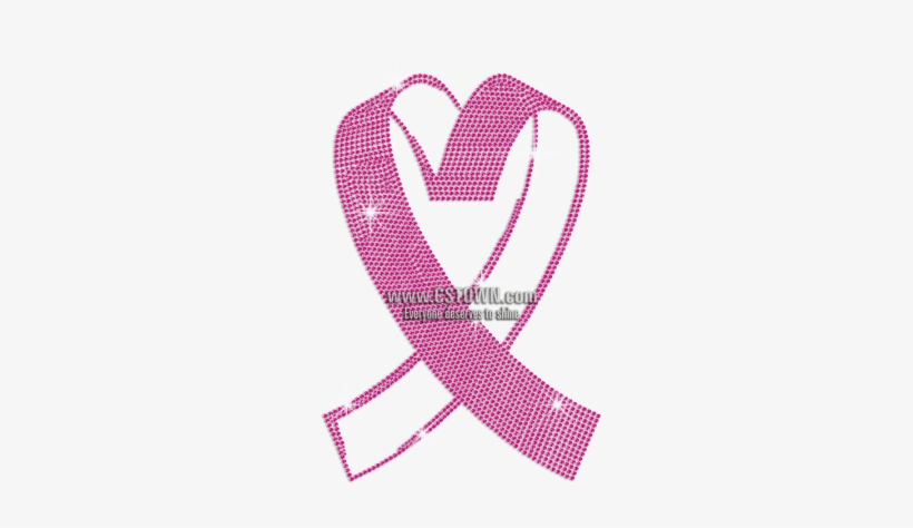 Pink Heart Ribbon Rhinestud Transfer - Cinta Rosada De Cancer, transparent png download
