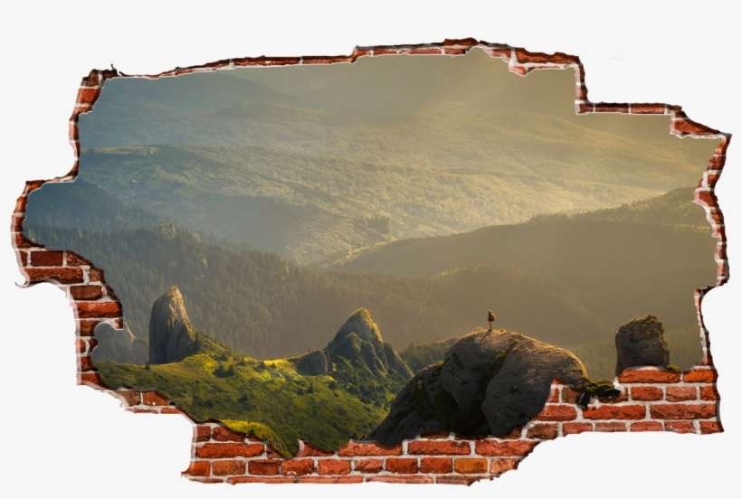 Zapwalls Decals On The Edge Climber In Mountain Forest - Edge Climber In Mountain Forest Breaking Wall Nature, transparent png download