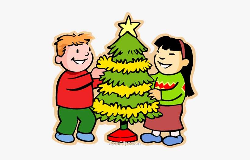 Boy And Girl Decorating Christmas Royalty Free Vector - Here We Go Round The Christmas Tree, transparent png download
