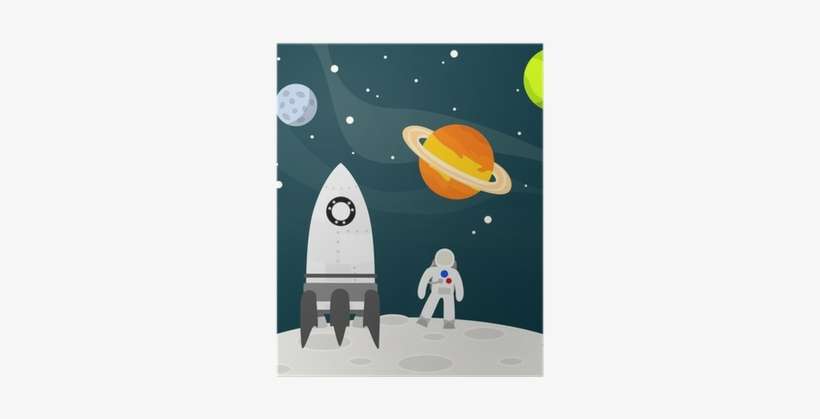 Astronaut On The Moon With Rocket Vector Illustration - Astronauts In Outer Space Coloring Book, transparent png download