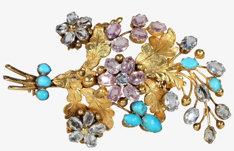 French Georgian Topaz Diamond Turquoise Gold Floral - Gold, transparent png download