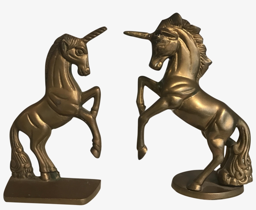 Vintage Brass Unicorn Bookends - Statue, transparent png download