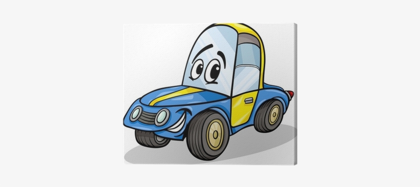 Funny Racing Car Cartoon Illustration Canvas Print - Racing Car Cartoon, transparent png download