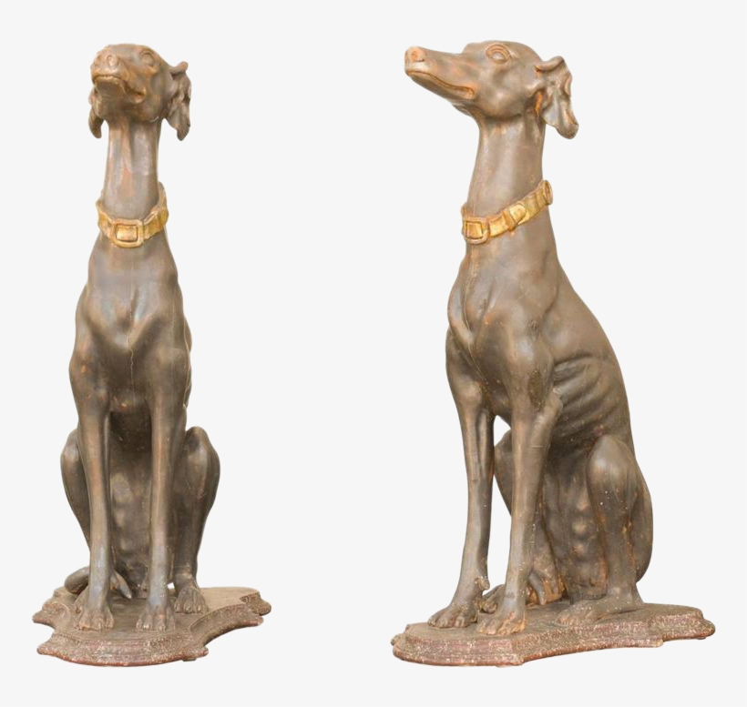 Pair Of Italian Carved Wood Seated Greyhound Sculptures - Sitting Greyhound Sculpture, transparent png download