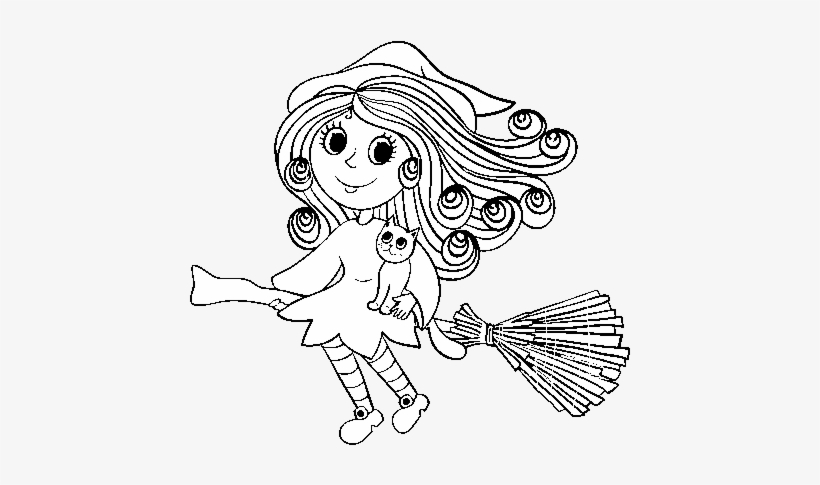 Dibujo De Brujita Con Escoba Para Colorear - Escoba Magica Para Colorear, transparent png download