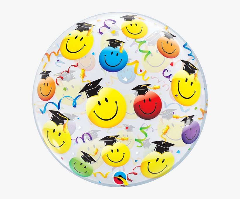 22" Clear Bubble Balloon With Smile Faces Wearing Grad - 22" Grad Smile Faces Plastic Bubble Balloons, transparent png download