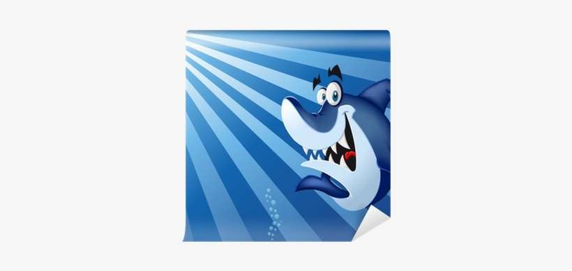 Funny Cartoon Blue Shark Swimming In Blue Ocean Wall - Blue Shark, transparent png download