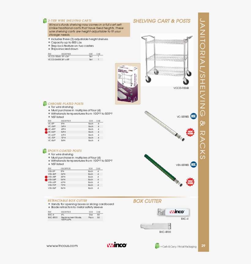 Download Spec Sheet - Winco Vccd-2448b 3-tier 24" X 48" Wire Shelving Cart, transparent png download