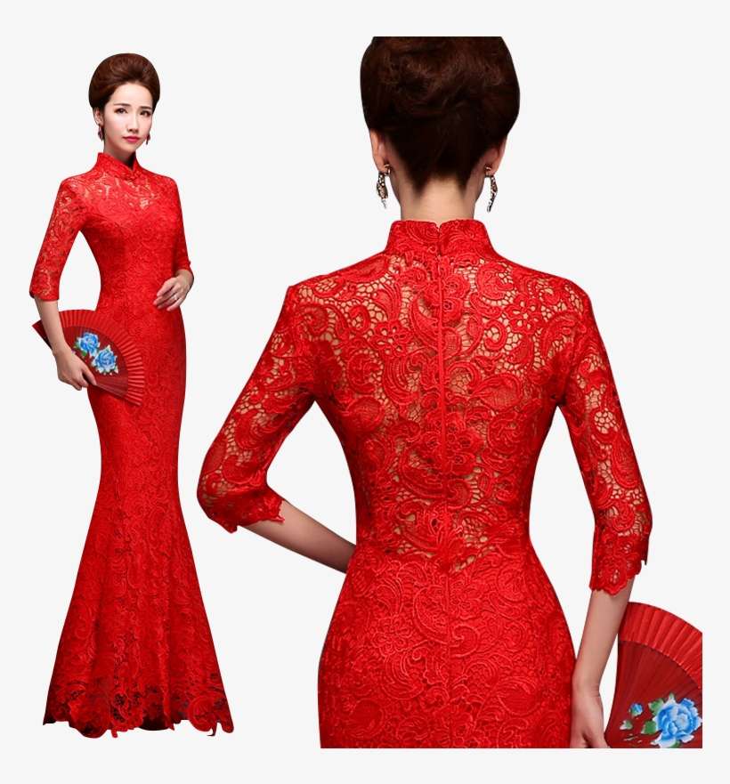 Bsjy-15258 Half Sleeve Hollow Back Red Lace Mermaid, transparent png download