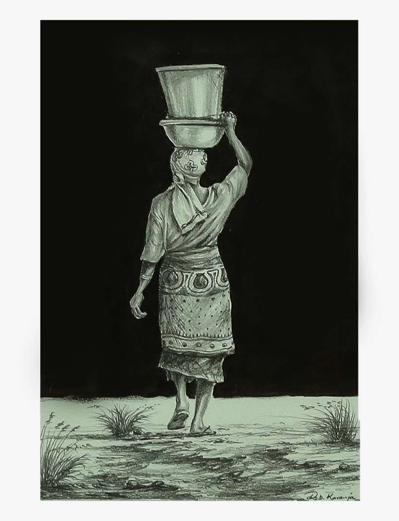 African Woman Carrying Bowl On Head - Vintage Clothing, transparent png download