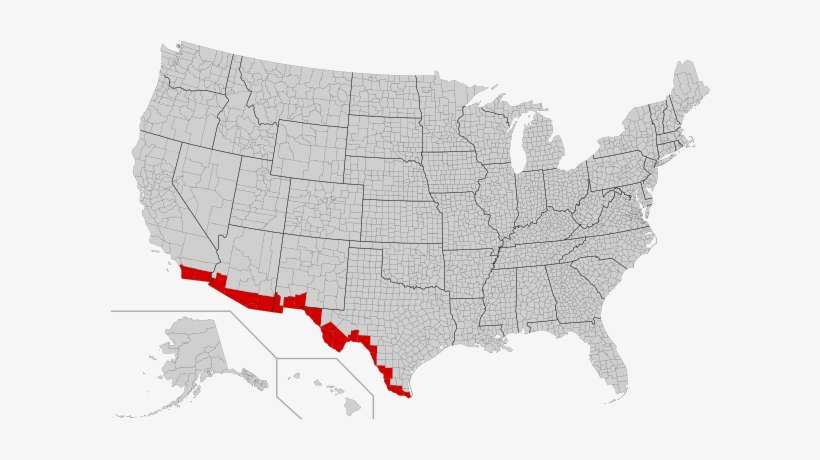 Border Counties In The United States Along The Mexican - United States Map Background, transparent png download