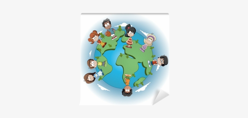 Cute Happy Cartoon Kids Over Earth Planet Self-adhesive - Unidad Didactica Reciclaje, transparent png download