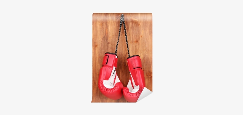 Red Boxing Gloves Hanging On Wooden Background Wall - Boxing, transparent png download