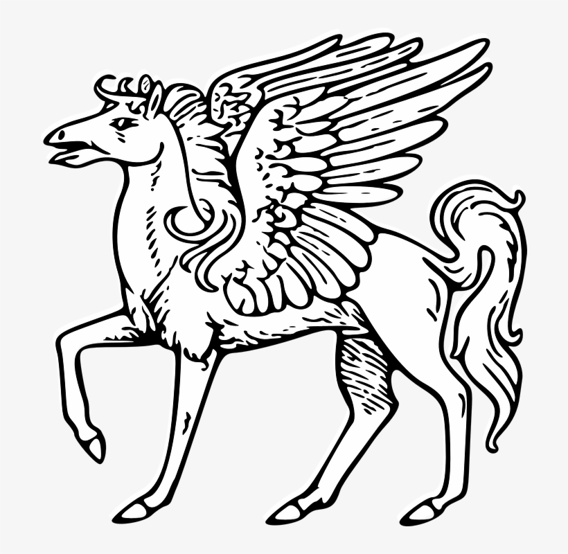 Fantástico Pegasus De Linhas Pretas Com Desenho De - Heraldry Pegasus, transparent png download