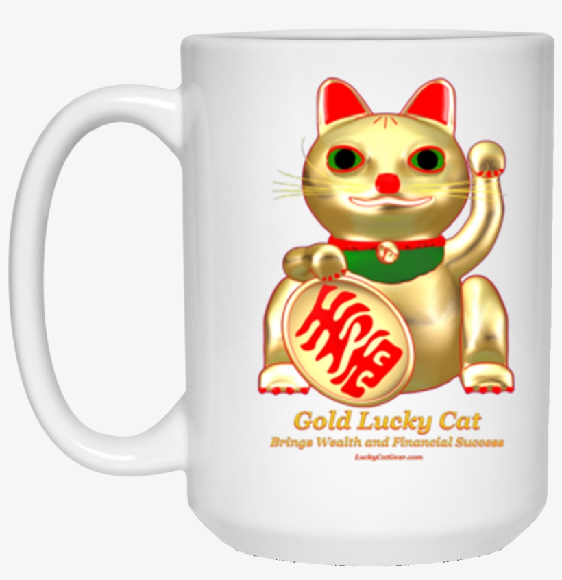 Gold Lucky Cat White 15oz Mug - Mug, transparent png download