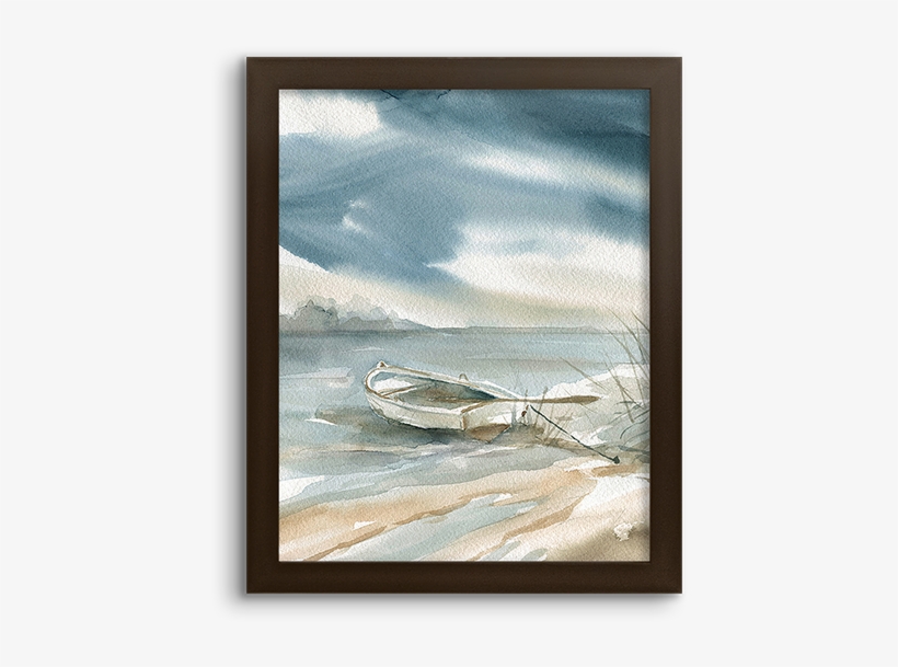 Coastal Watercolor ~ Rowboat - Subtle Mist Iii Poster Print By Carol Robinson, transparent png download