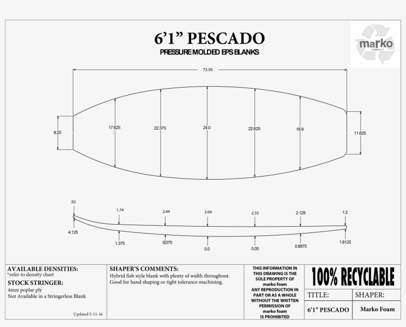 Marko 6'1" Pescado Shortboard Blank - Recycle Symbol, transparent png download