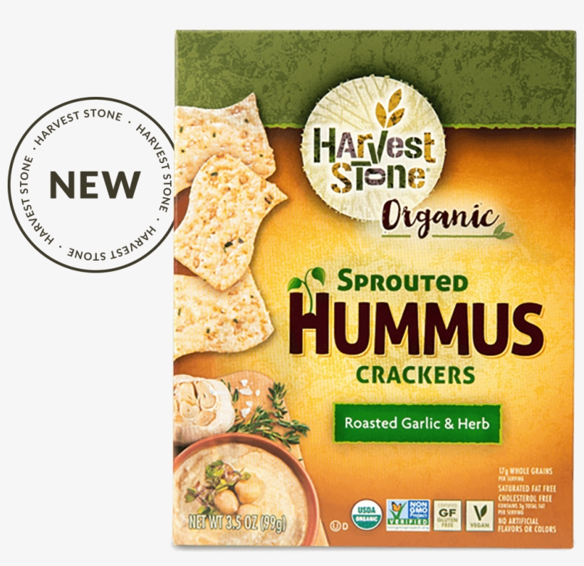 Organic Sprouted Hummus Crackersroasted Garlic & Herb - Harvest Stone Crackers, transparent png download