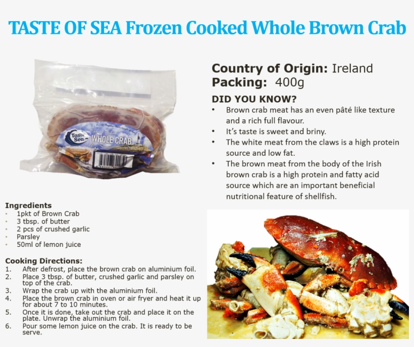 Do Better Trading - Taste Of Sea Frozen Cooked Whole Brown Crab, transparent png download
