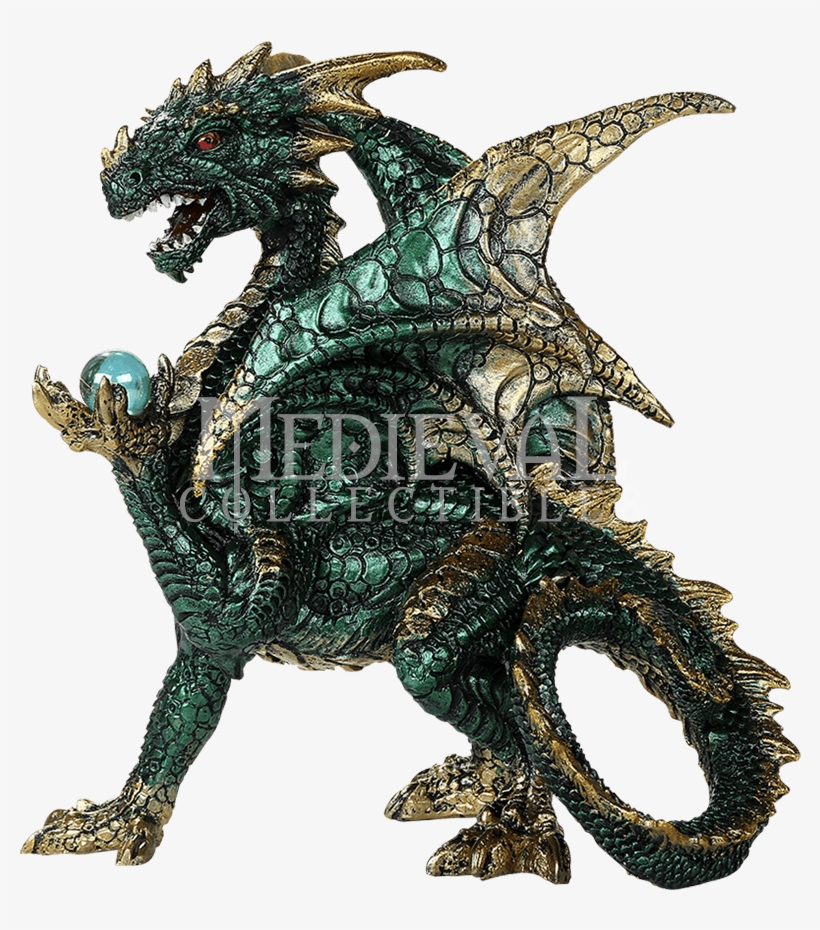 Green Dragon Orb Defender Statue - Statue, transparent png download