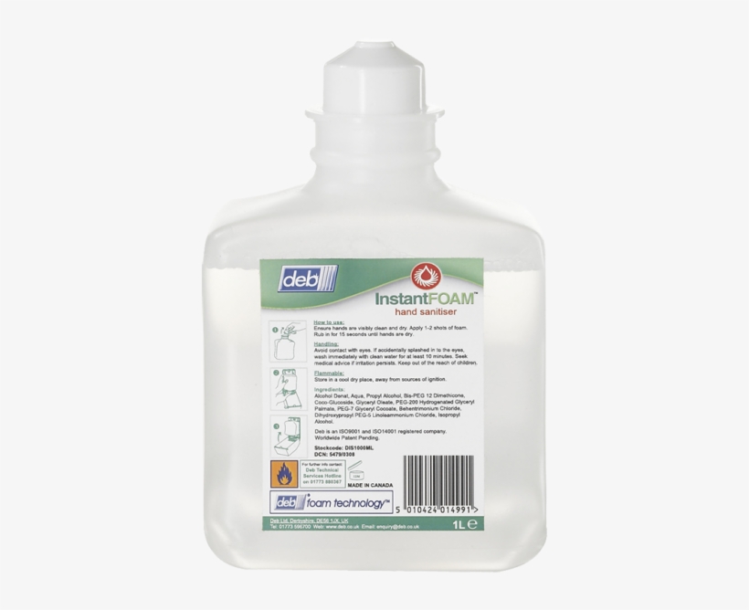 Jabon Antiseptico - Deb Instantfoam Non Alcohol Sanitiser 1l, transparent png download