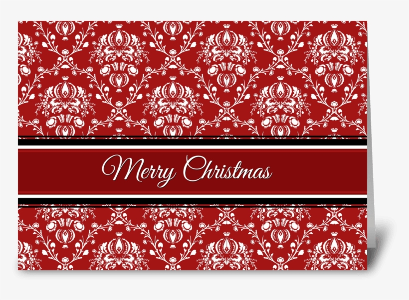 Merry Christmas Red Damask Greeting Card - Schwarzweiss-damast Rechteckiger Aufkleber, transparent png download
