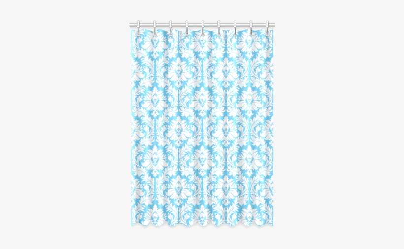 Damask Pattern Bright Blue And White Window Curtain - Window, transparent png download