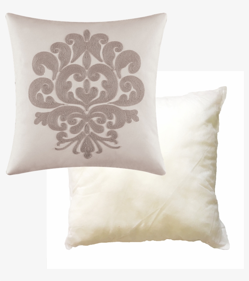 White Cotton Pillow With Grey Damask Embroidery - C&f Providence Cucumber Pillow 18", transparent png download