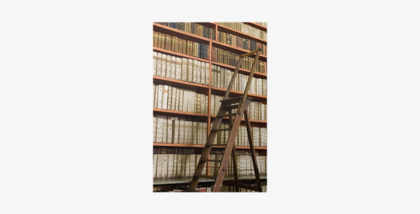 Shelves With Old Books In The Library And Wooden Stepladder - Library, transparent png download