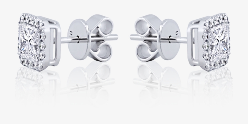 Halo Radiant Cut Diamond Stud Earrings In 18k White - Titanium Ring, transparent png download