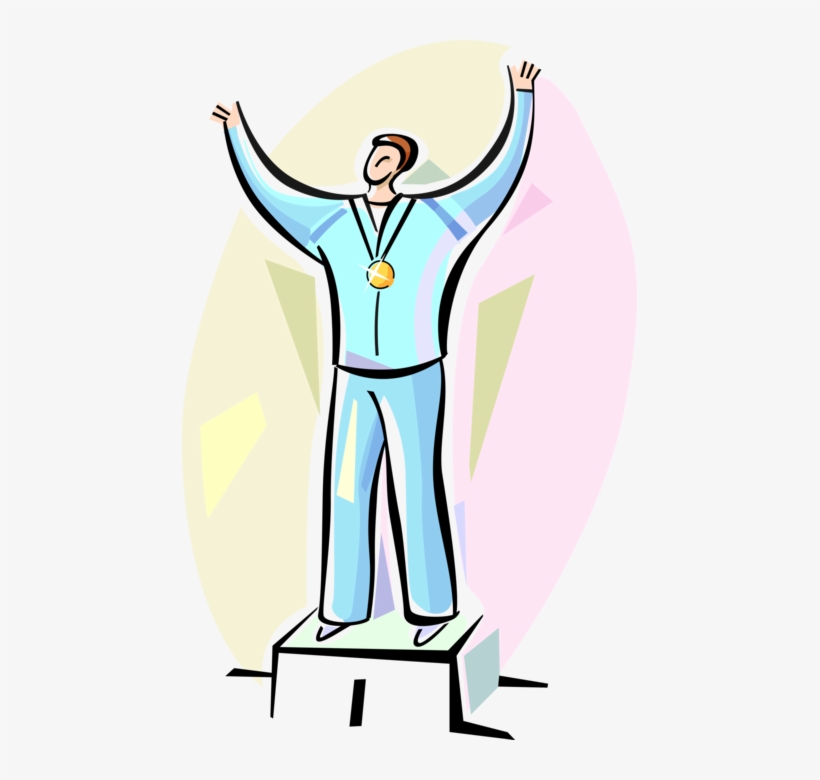 Vector Illustration Of Medalist Winner On Podium With - Illustration, transparent png download