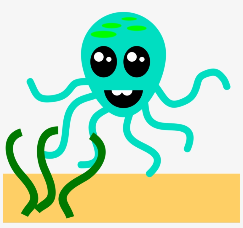 Octopus Cephalopod Drawing Animal Cartoon - Polvo Verde Dos Desenhos Animados Com Tentáculos Camiseta, transparent png download