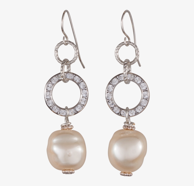 Crystal Circle And White Pearl Earrings - Earring, transparent png download