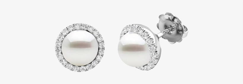 A Timeless Pair Of White Pearl And Round Brilliant - Earring, transparent png download