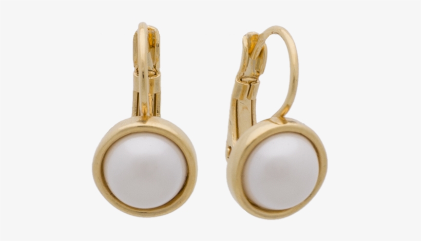 Gold White Pearl Bezel Stud - Gold, transparent png download