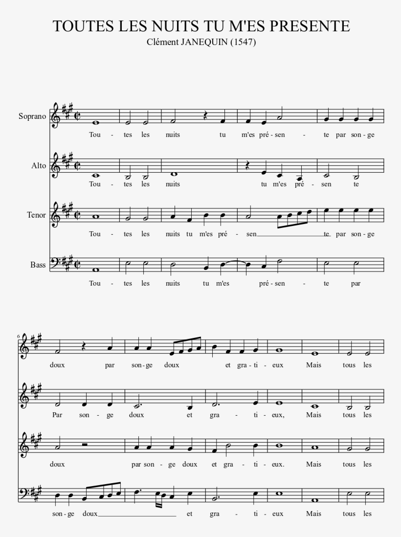 Toutes Les Nuits Tu M'es Presente Sheet Music 1 Of - Sheet Music, transparent png download