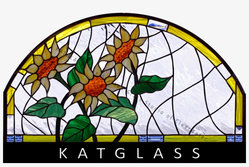 Sun Flower Transom Window Small Water - Sunflower Stained Glass Panel In Door, transparent png download