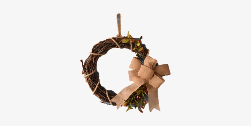 Grapevine Wreath With Burlap Bow And Orange Berries - Wreath, transparent png download